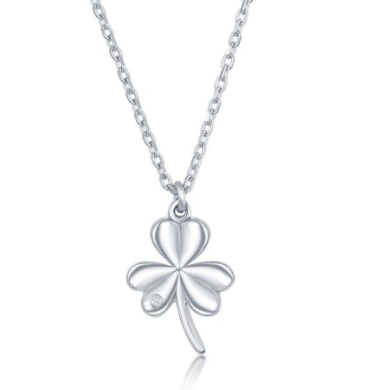 Imagem de Diamante de prata esterlina de três folhas Clover Colar