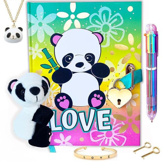 Imagem de Diário Secreto com Cadeado Doodle Panda para Meninas (8-12 anos) - Com Acessórios