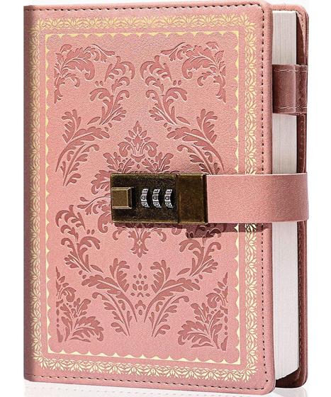 Imagem de Diário Vintage com Cadeado - Diário de Couro com Senha - Tamanho B6 (14x20cm) - Rosa