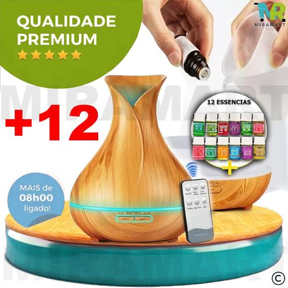 Imagem de Difusor 400ml + 12 Essências de Aromas + Controle Remoto Tulipa Umidificador Elétrico 7 Cores Leds