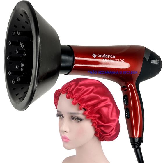 Imagem de Difusor Bico Definidor De Cachos Para Secador De Cabelos Cadence Divine 2200 Touca Cetim Anti Frizz