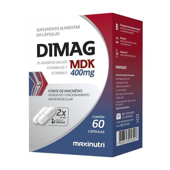 Imagem de Dimag Mdk Di-Magnésio Malato Vit D3 E K2-7 60 Cáps Maxinutri