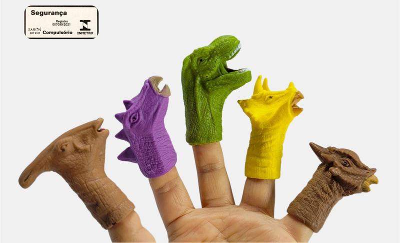 Imagem de Dino History Species Dedoches Mister Brinque Brinquedos Dinossauros para Encaixar nos Dedos Brincar