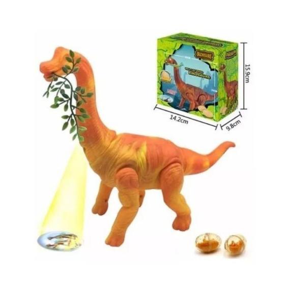 Imagem de Dinossauro Anda Bota Ovo Som Luz e Movimento Projetor Com Folhas Cor: laranja