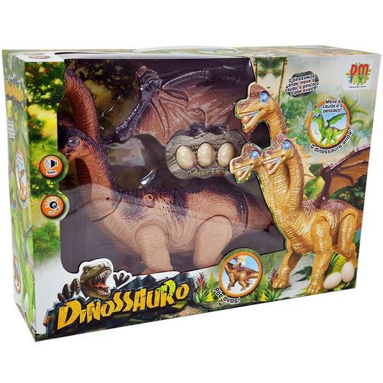 Imagem de Dinossauro com 3 Cabeças com Som e LUZ Marrom DM TOYS DMT5848