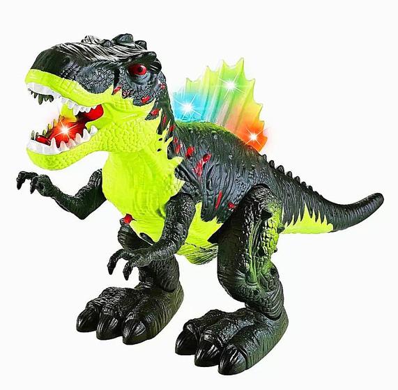 Imagem de Dinossauro de Brinquedo á Pilha Solta Fumacinha Emite Som e Luz