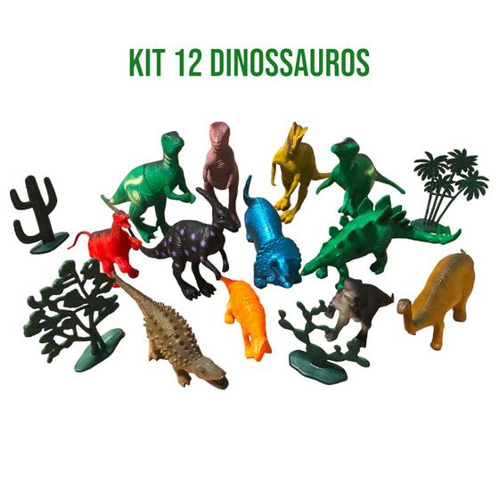 Imagem de Dinossauro De Brinquedo Kit Coleção 12 Peças De Borracha