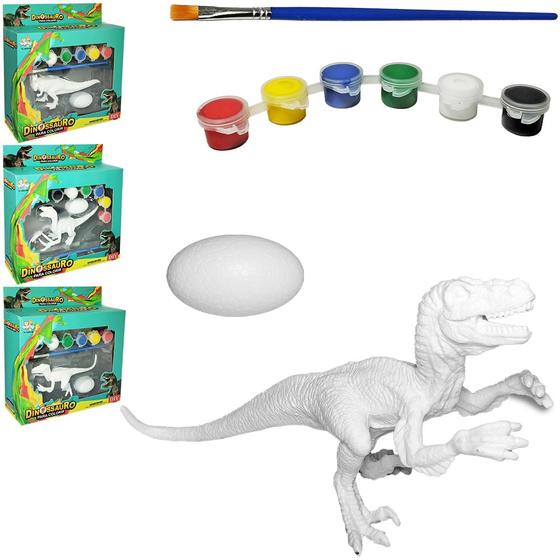 Imagem de Dinossauro de plastico com ovo + 6 tintas 4g e pincel