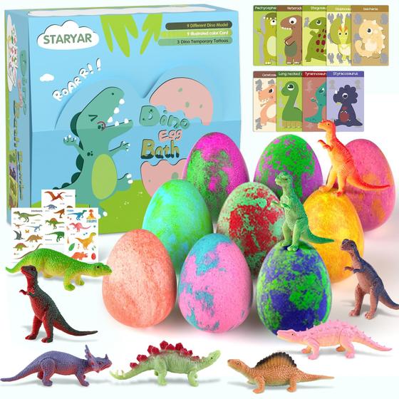 Imagem de Dinossauro orgânico Bath Bombs STARYAR, pacote com 9 brinquedos surpresa