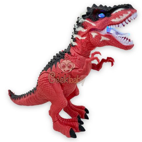 Imagem de Dinossauro Rex com 02 ovinhos Anda Mexe a Cabeça Luz e Som Vermelho