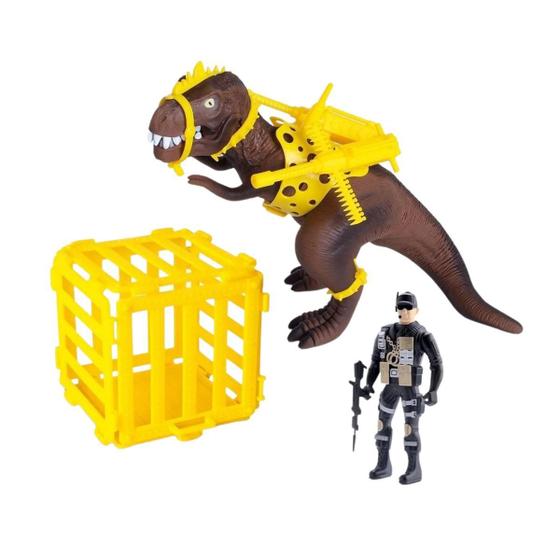 Imagem de Dinossauro T-Rex Atack Soldado E Jaula Brinquedo