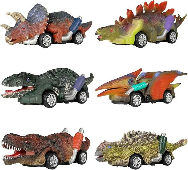 Imagem de Dinossauro Toy Pull Back Cars, 6 Pack Dino Toys Para 3 anos de idade