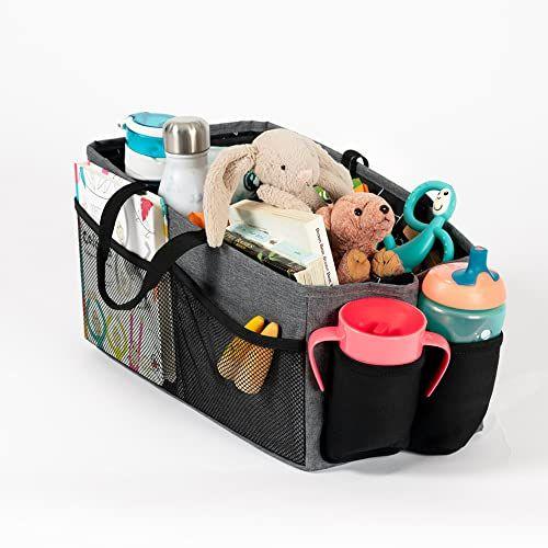 Imagem de Diono Travel Pal XL Back Seat Organizador de carros, 12 compartimentos para crianças e brinquedos de estimação, porta-bebidas isoladas, armazenamento dividivel, alças de transporte reforçadas, organizador de carros dobráveis, dobras planas, pretas
