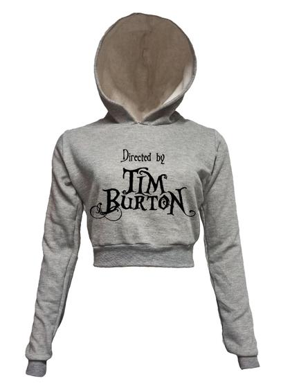 Imagem de Directed by Tim Burton - Cropped Moletom Cinza Mescla Com Capuz