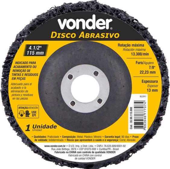 Imagem de Disco Abrasivo 4.1/2" 115mm Vonder