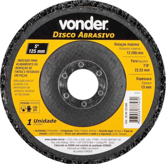 Imagem de Disco Abrasivo 5" 125mm Vonder