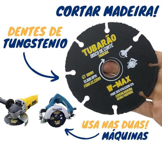 Imagem de Disco Cortar Madeira 110mm Tungstenio Esmerilhadeira e Serra Marmore - Tubarão