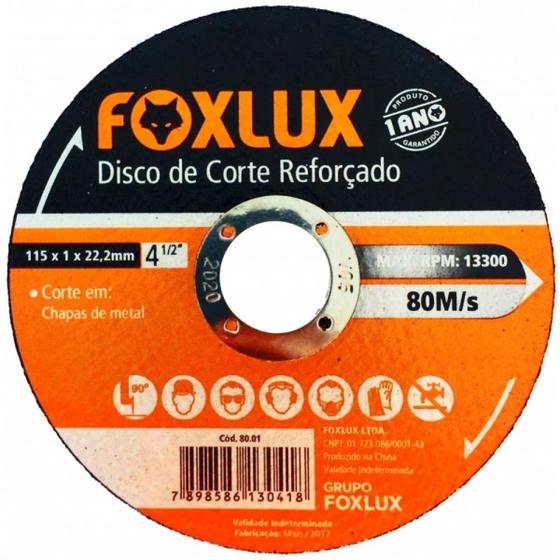 Imagem de Disco corte aco 115 x 22,2 foxlux metal 80.01