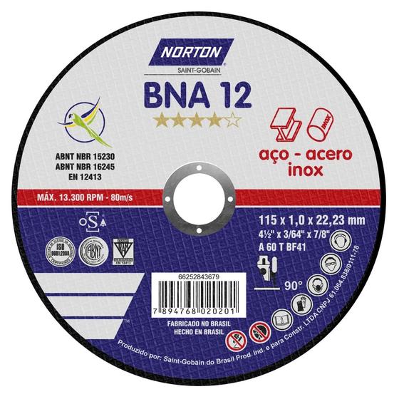 Imagem de disco corte bna12 115x1.0mm norton