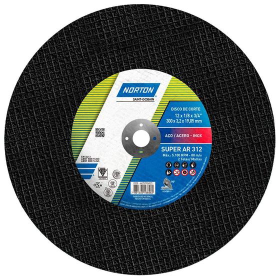 Imagem de Disco Corte de Aço Norton Super AR312, 300 x 3,2 x 19,05 mm