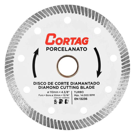 Imagem de Disco Corte Diamantado Turbo Porcelanato 110mm Cortag Fino