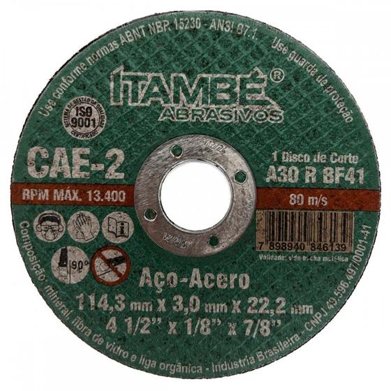 Imagem de Disco Corte Ferro Itambe 4.1/2''X1/8X7/8''- 2 Telas Cae-2 . / Kit C/ 10 Peças