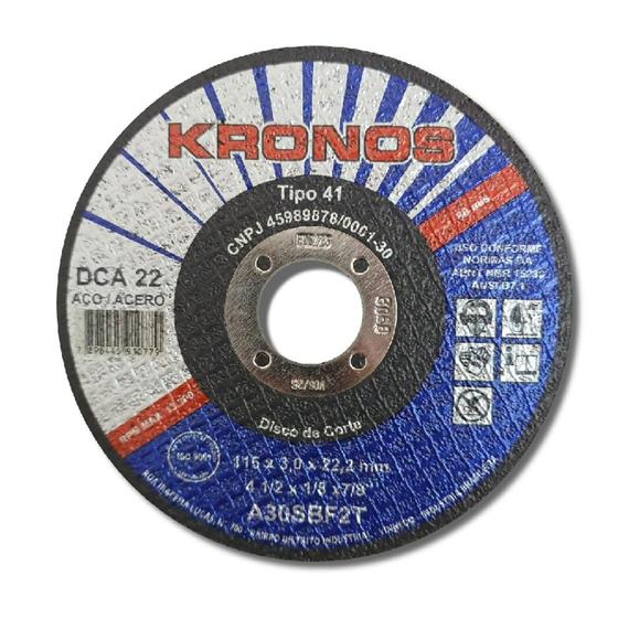Imagem de Disco Corte Ferro Kronos DCA22 4.1/2" 115x3,0x22,2mm C/ 10Pc