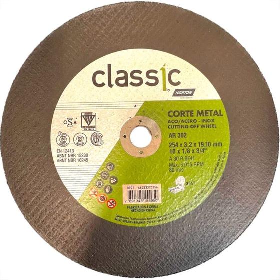 Imagem de Disco Corte Ferro Norton Classic Ar302 - 10''X1/8''X3/4'' - 3,2Mm
