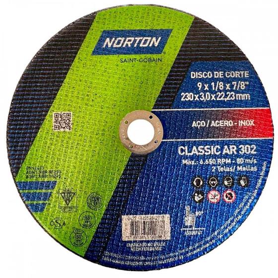 Imagem de Disco Corte Ferro Norton Classic Ar302 - 9''X1/8''X7/8'' - 3,0Mm