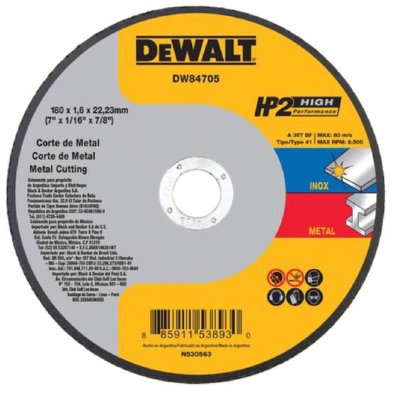 Imagem de Disco Corte Inox HP2 7'x1,6MMx7/8 - DW84705 - DEWALT