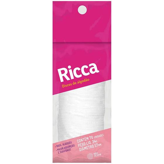 Imagem de Disco de Algodão Ricca com 70 unidades Para Unha e Rosto
