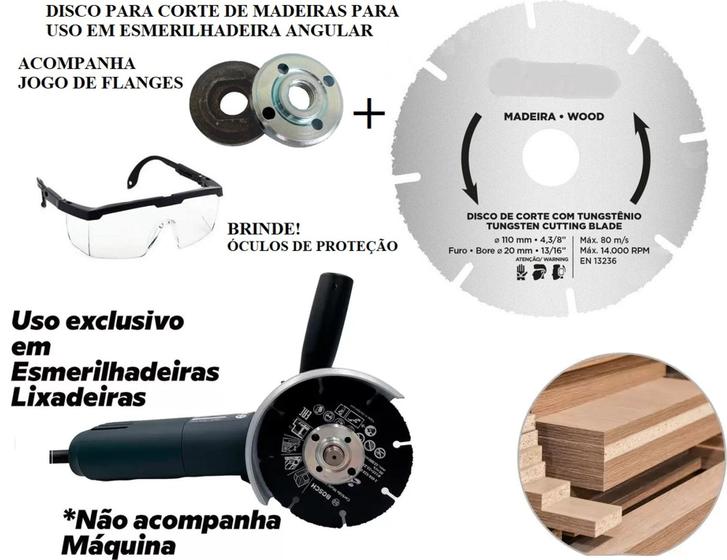 Imagem de Disco de cortar madeira com flanges para uso em esmerilhadeira angular elétrica 4./12"