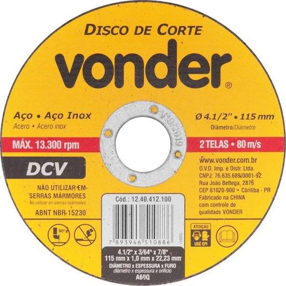 Imagem de Disco de corte 115,0x1,0x22,23 para aço carbono e inox - Vonder