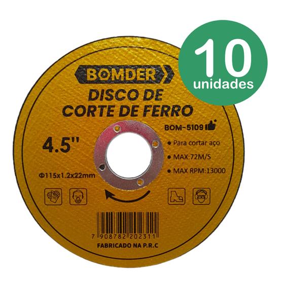 Imagem de Disco De Corte 4,5 " 115 mm Cortes Finos Ferro Barras Chapas Reforçado BOM5109