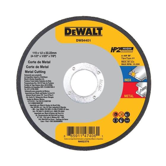 Imagem de Disco de Corte DEWALT HP2 para Aço Inox Metal 115-1,0-22