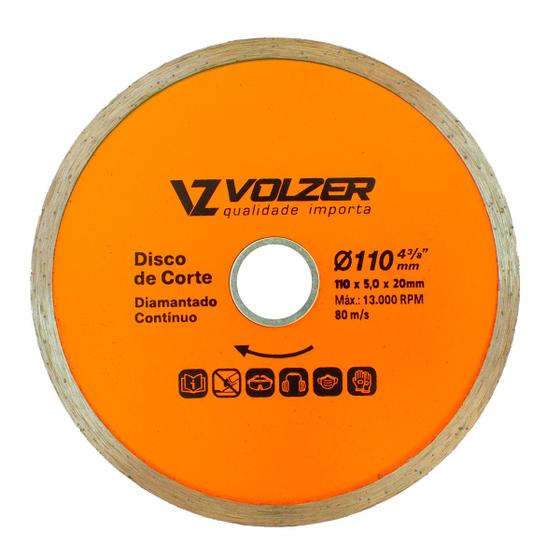 Imagem de Disco de corte diamantado contínuo volzer 110mm x 5mm x 20mm unitário