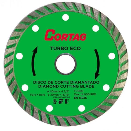 Imagem de Disco de Corte Diamantado Turbo Eco 110mm Furo 20mm 60598 Cortag