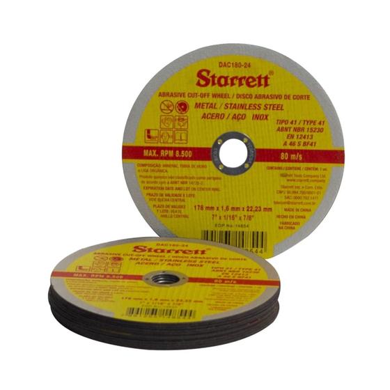 Imagem de Disco de Corte Fino para Aço Inox Starrett 4.1/2 x 3/64''x 7/8'' kit 12 unidades