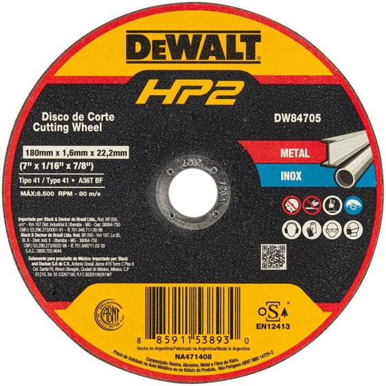 Imagem de Disco De Corte Industrial Metal/inox Hp2 7'' Dw84705 Dewalt