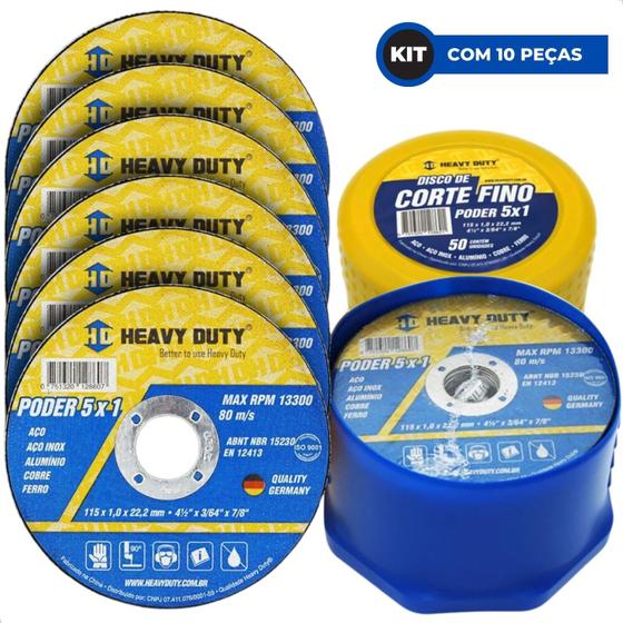 Imagem de Disco De Corte Inox 4.1/2 1mm 5x1 Heavy Duty - Kit 10 Peças