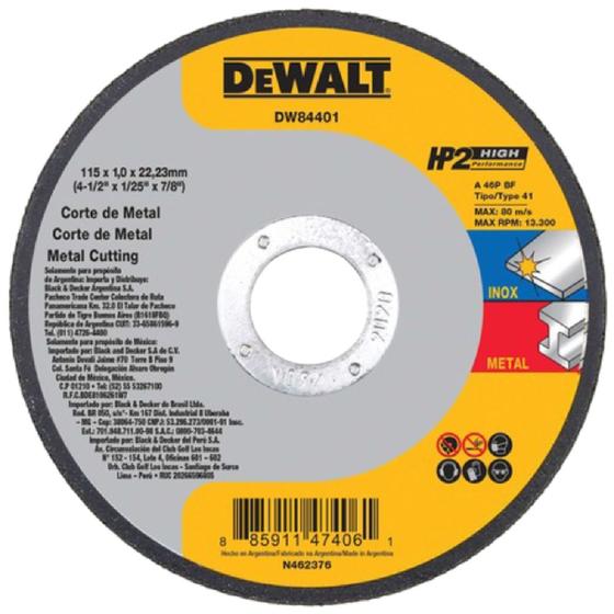 Imagem de Disco de Corte Inox Dewalt HP2 4-1/2 - DW84401 - DEWALT