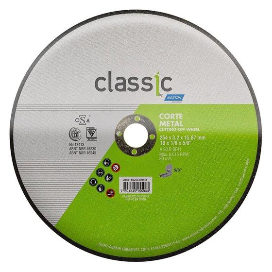 Imagem de Disco de Corte Norton 10P AR302 Classic 254x3,2X15,9mm Embalagem com 10 Unidades