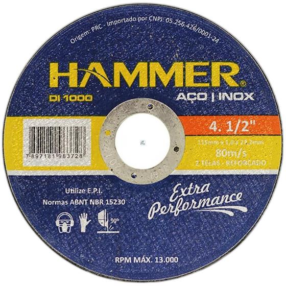 Imagem de Disco De Corte Para Inox Hammer 4.1/2''X1.0Mm Gydi1000