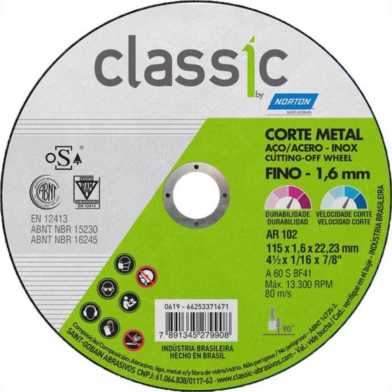 Imagem de Disco De Corte Para Inox Norton Classic 4.1/2X1,6X7/8