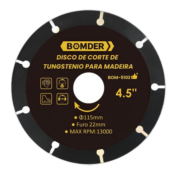 Disco de Corte para Madeira 4,5" Furo 22mm Tungstenio Bomder Menor preço em Disco de Corte para Madeira 4,5" Furo 22mm Tungstenio Bomder
