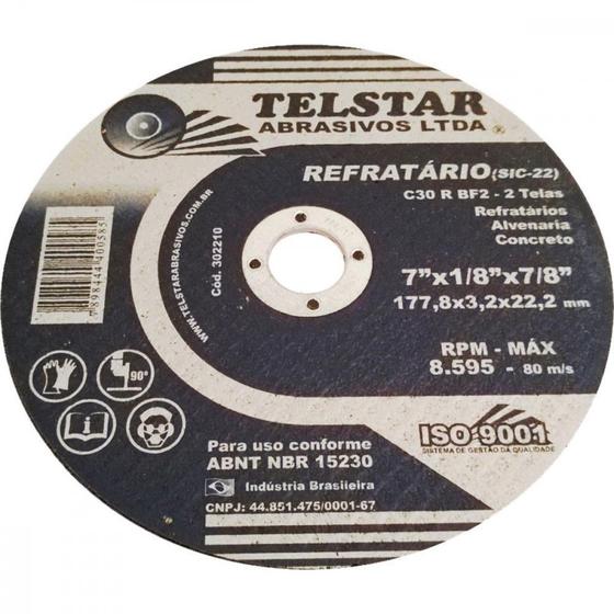 Imagem de Disco De Corte Para Refratario Telstar  7 X 1/8 X 7/8 2 Telas  302210 ./ Kit Com 10