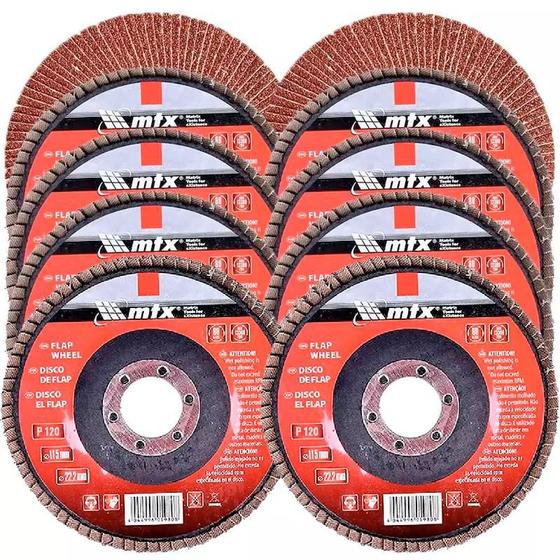 Imagem de Disco de Lixa Flap 4.1/2 POL Grana 120 Kit Com 10 Unidades MTX