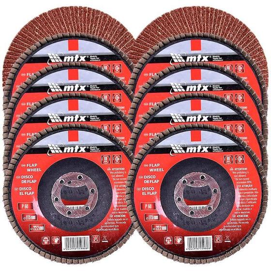 Imagem de Disco de Lixa Flap 4.1/2 POL Grana 60 Kit Com 10 Unidades MTX
