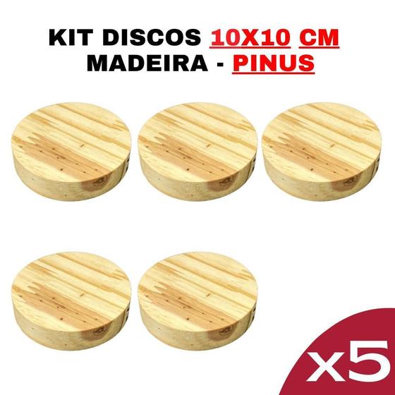 Imagem de Disco de Madeira Pinus 10x10cm - Kit 5 Peças