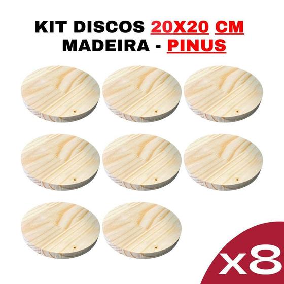 Imagem de Disco de Madeira Pinus 20x20cm - Kit com 8 peças